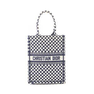 Christian Dior Book Tote Vertical Canvas Bag Navy Blue Ivory White